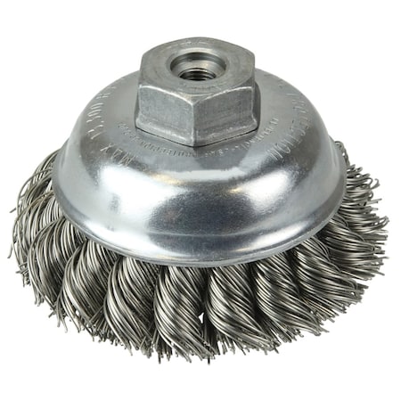 Weiler 3-1/2" Single Row Knot  Cup Brush.023" Stainless , 3/8"-24 UNF Nut 13160